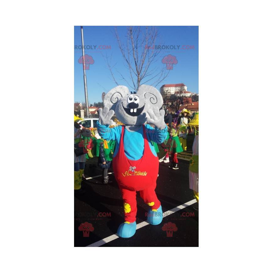 Mascot gigantisk grå mus kledd i kjeledress - Redbrokoly.com