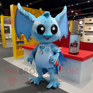 Sky Blue Fruit Bat mascot costume character dressed with a Leggings and Coin purses