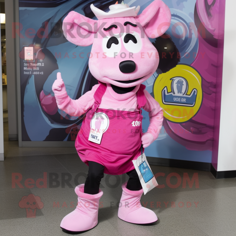 Pink Beef Stroganoff mascot costume character dressed with a Skinny Jeans and Coin purses