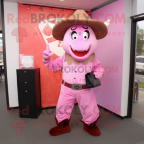 Pink Beef Stroganoff mascot costume character dressed with a Skinny Jeans and Coin purses