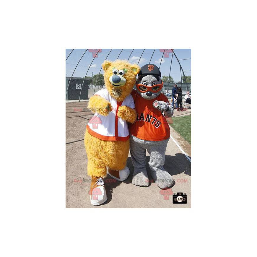 2 mascots: a beige bear and a gray sea lion - Redbrokoly.com