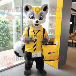 Yellow Civet mascot costume character dressed with a Oxford Shirt and Briefcases