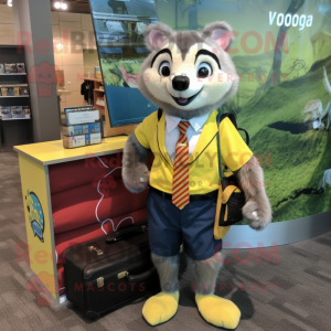 Yellow Civet mascot costume character dressed with a Oxford Shirt and Briefcases