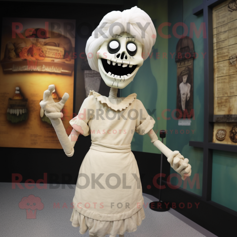 Cream Undead mascot costume character dressed with a Sheath Dress and Earrings Cream Undead mascot costume character dressed with a Sheath Dress and Earrings