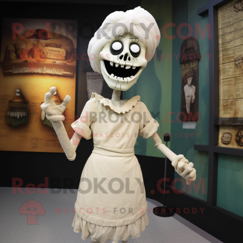 Cream Undead mascot costume character dressed with a Sheath Dress and Earrings