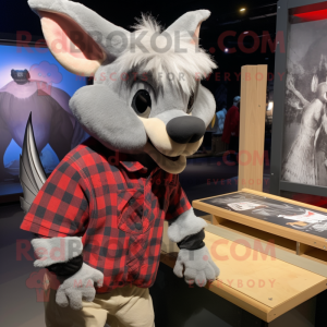 Silver Bat mascot costume character dressed with a Flannel Shirt and Watches