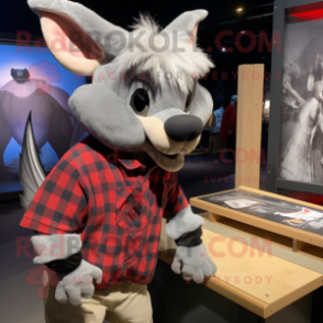 Silver Bat mascot costume character dressed with a Flannel Shirt and Watches