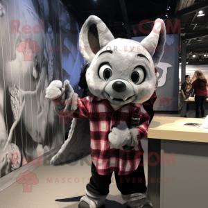 Silver Bat mascot costume character dressed with a Flannel Shirt and Watches
