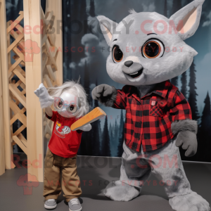 Silver Bat mascot costume character dressed with a Flannel Shirt and Watches