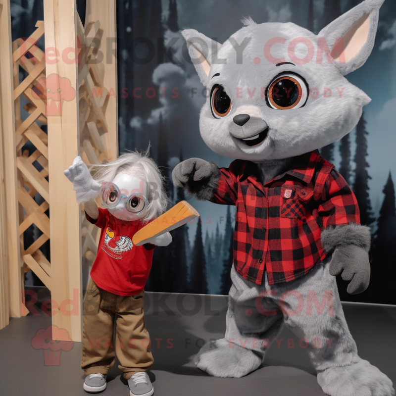 Silver Bat mascot costume character dressed with a Flannel Shirt and Watches Silver Bat mascot costume character dressed with a Flannel Shirt and Watches