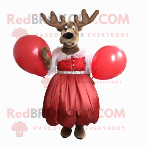 Red Moose mascot costume character dressed with a Ball Gown and Cummerbunds