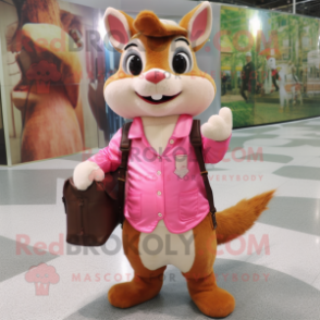 Pink Squirrel mascot costume character dressed with a Button-Up Shirt and Handbags