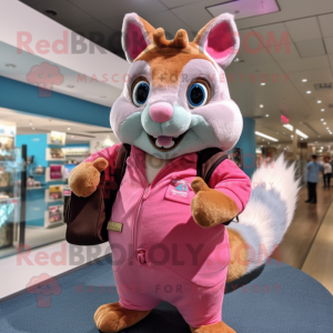 Pink Squirrel mascot costume character dressed with a Button-Up Shirt and Handbags