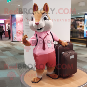 Pink Squirrel mascot costume character dressed with a Button-Up Shirt and Handbags