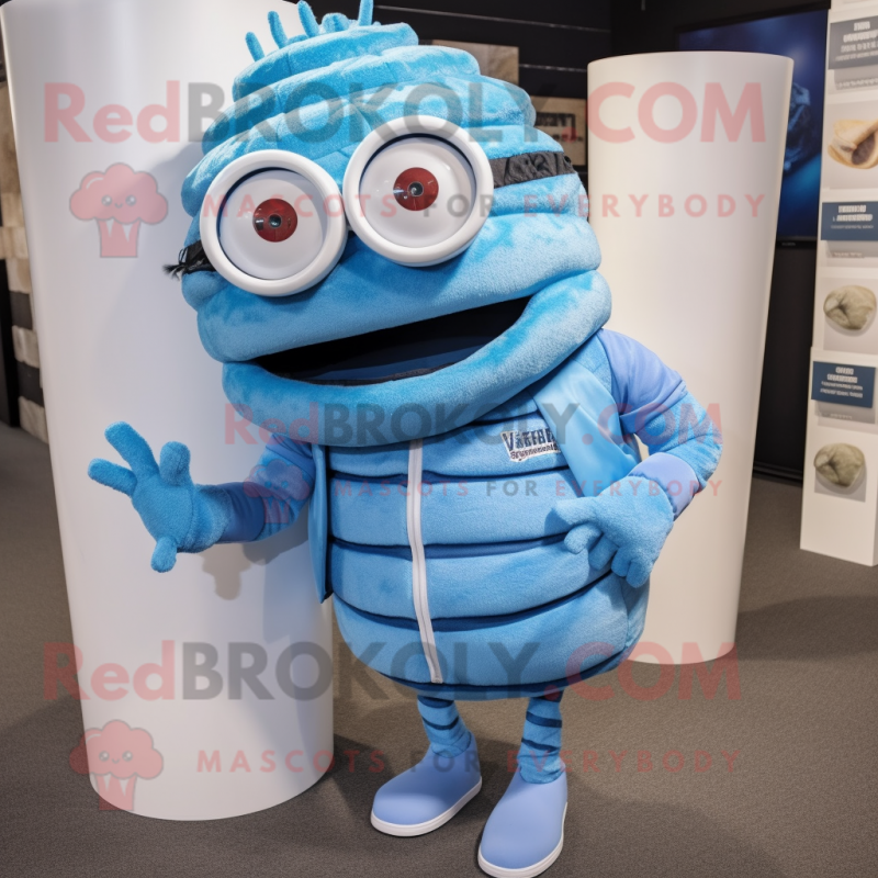 Sky Blue Trilobite mascot costume character dressed with a Vest and Eyeglasses Sky Blue Trilobite mascot costume character dressed with a Vest and Eyeglasses