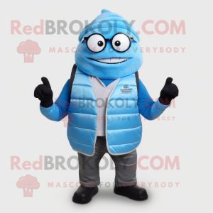 Sky Blue Trilobite mascot costume character dressed with a Vest and Eyeglasses