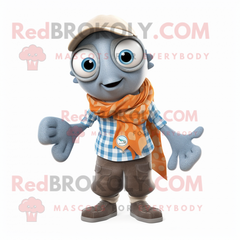 Gray Clown Fish mascot costume character dressed with a Jeans and Scarf clips Gray Clown Fish mascot costume character dressed with a Jeans and Scarf clips