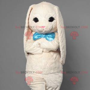 Hvid kaninmaskot med en blå slips - Redbrokoly.com