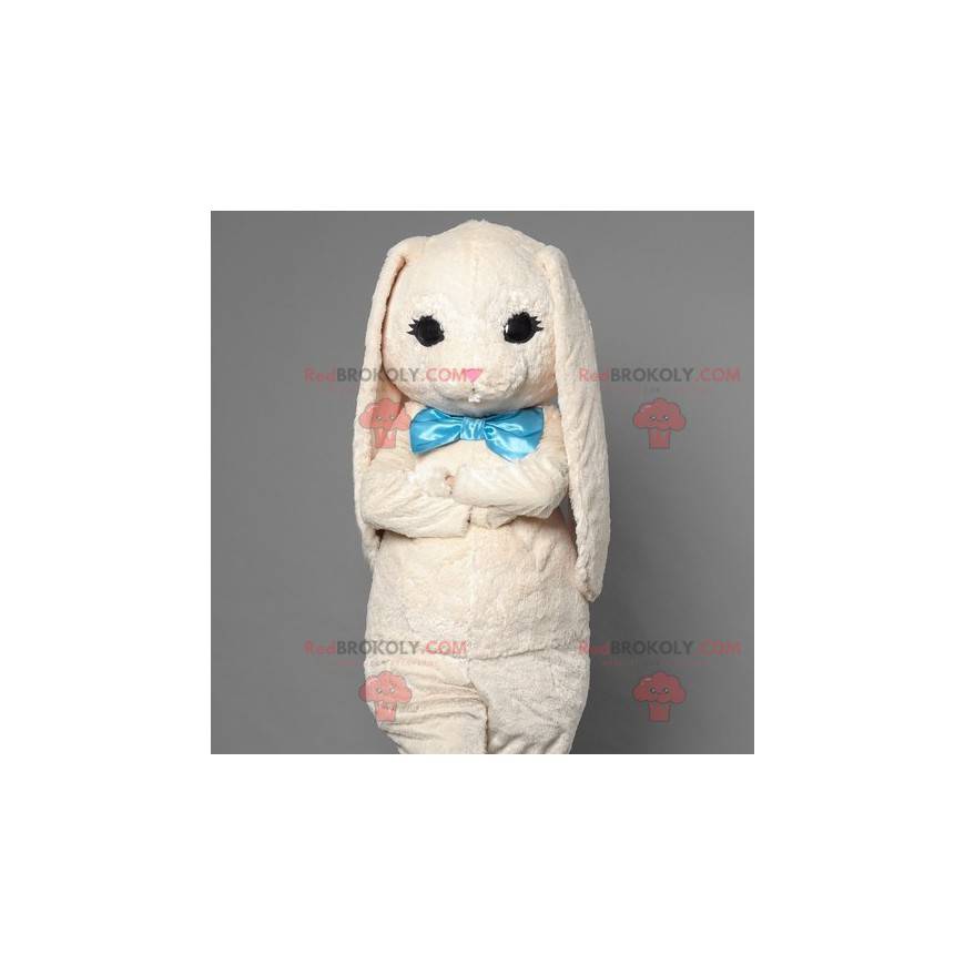 Mascote coelho branco com gravata borboleta azul -