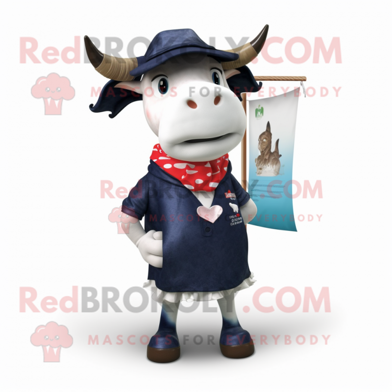 Navy Zebu mascot costume character dressed with a Bermuda Shorts and Shawls