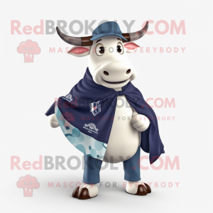 Navy Zebu mascot costume character dressed with a Bermuda Shorts and Shawls