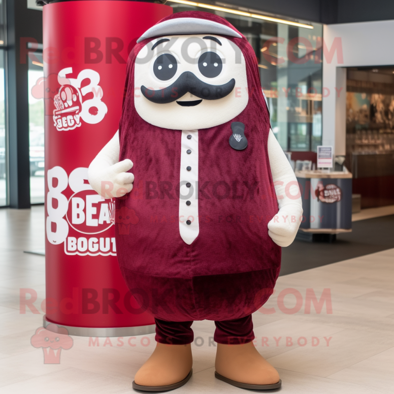 Maroon Bagels mascot costume character dressed with a Waistcoat and Watches Maroon Bagels mascot costume character dressed with a Waistcoat and Watches