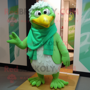 Green Quail mascot costume character dressed with a Joggers and Scarf clips