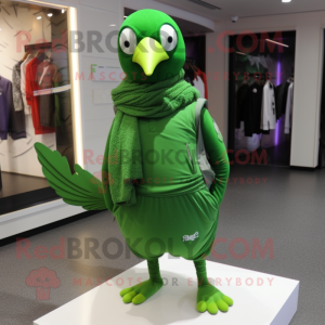 Green Quail mascot costume character dressed with a Joggers and Scarf clips