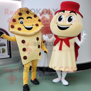 Cream Pizza Slice mascot costume character dressed with a Mini Dress and Anklets