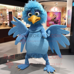 Sky Blue Archeopteryx mascot costume character dressed with a Jeggings and Keychains