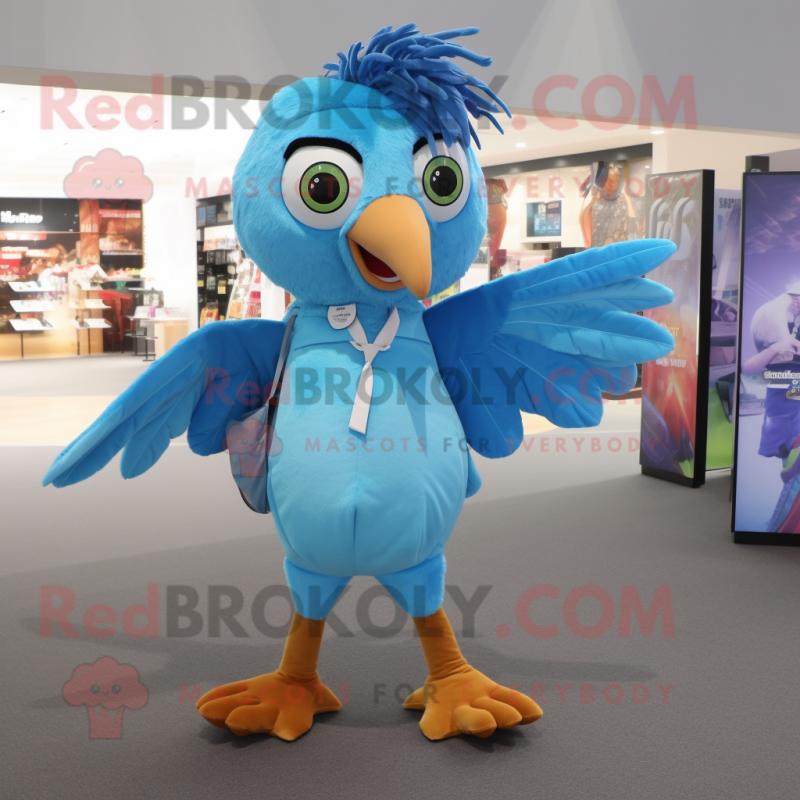 Sky Blue Archeopteryx mascot costume character dressed with a Jeggings and Keychains
