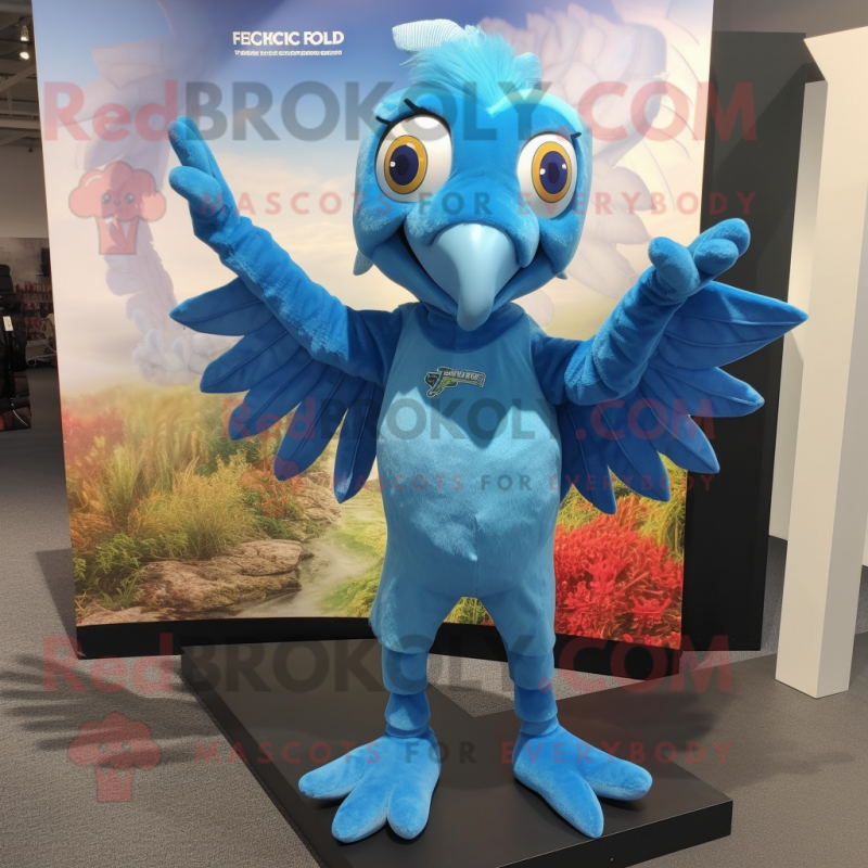 Sky Blue Archeopteryx mascot costume character dressed with a Jeggings and Keychains