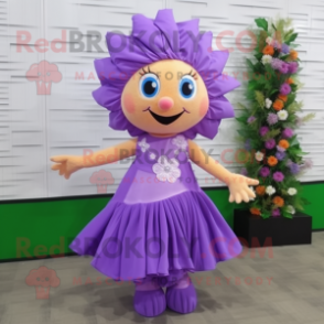 Purple Bouquet Of Flowers mascot costume character dressed with a Pleated Skirt and Scarf clips