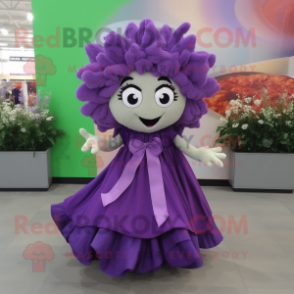 Purple Bouquet Of Flowers mascot costume character dressed with a Pleated Skirt and Scarf clips