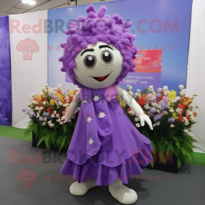 Purple Bouquet Of Flowers mascot costume character dressed with a Pleated Skirt and Scarf clips