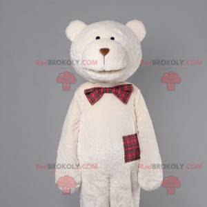 Beige bamse maskot med en rutet slips - Redbrokoly.com