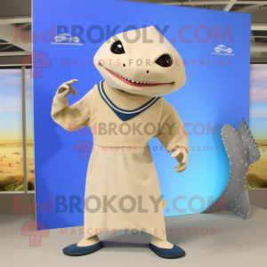 Beige Stingray mascot costume character dressed with a Rash Guard and Bracelets