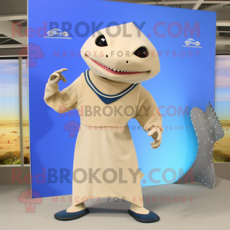 Beige Stingray mascot costume character dressed with a Rash Guard and Bracelets