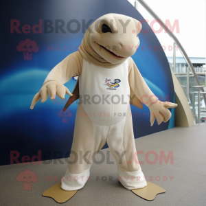 Beige Stingray mascot costume character dressed with a Rash Guard and Bracelets