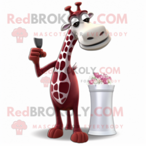 Maroon Giraffe mascot costume character dressed with a Wedding Dress and Cufflinks