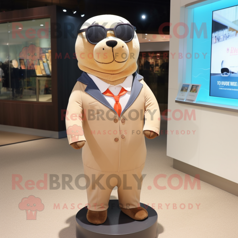 Tan Seal mascot costume character dressed with a Suit Jacket and Eyeglasses