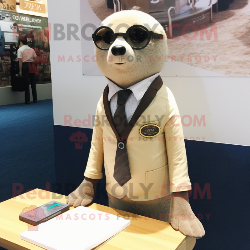 Tan Seal mascot costume character dressed with a Suit Jacket and Eyeglasses Tan Seal mascot costume character dressed with a Suit Jacket and Eyeglasses
