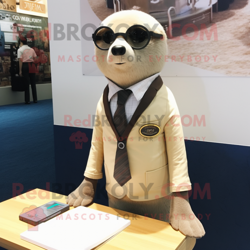 Tan Seal mascot costume character dressed with a Suit Jacket and Eyeglasses