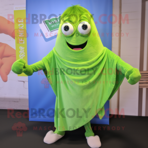 Lime Green Pesto Pasta mascot costume character dressed with a Mom Jeans and Shawl pins