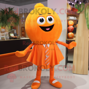 Orange Orange mascot costume character dressed with a A-Line Dress and Tie pins