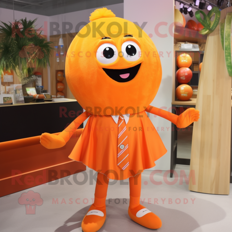 Orange Orange mascot costume character dressed with a A-Line Dress and Tie pins