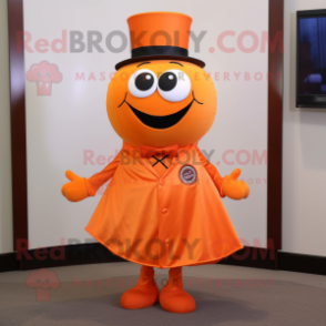 Orange Orange mascot costume character dressed with a A-Line Dress and Tie pins