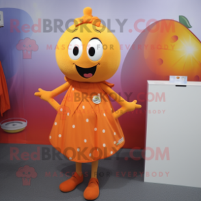 Orange Orange mascot costume character dressed with a A-Line Dress and Tie pins