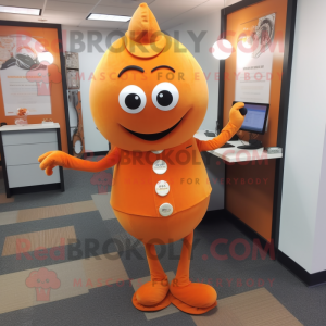 Orange Orange mascot costume character dressed with a A-Line Dress and Tie pins