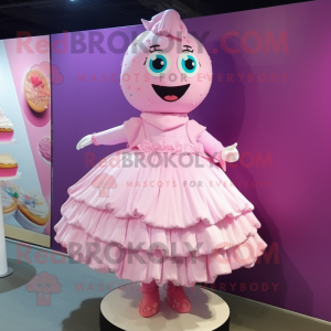 Pink Cupcake mascot costume character dressed with a Wedding Dress and Hairpins